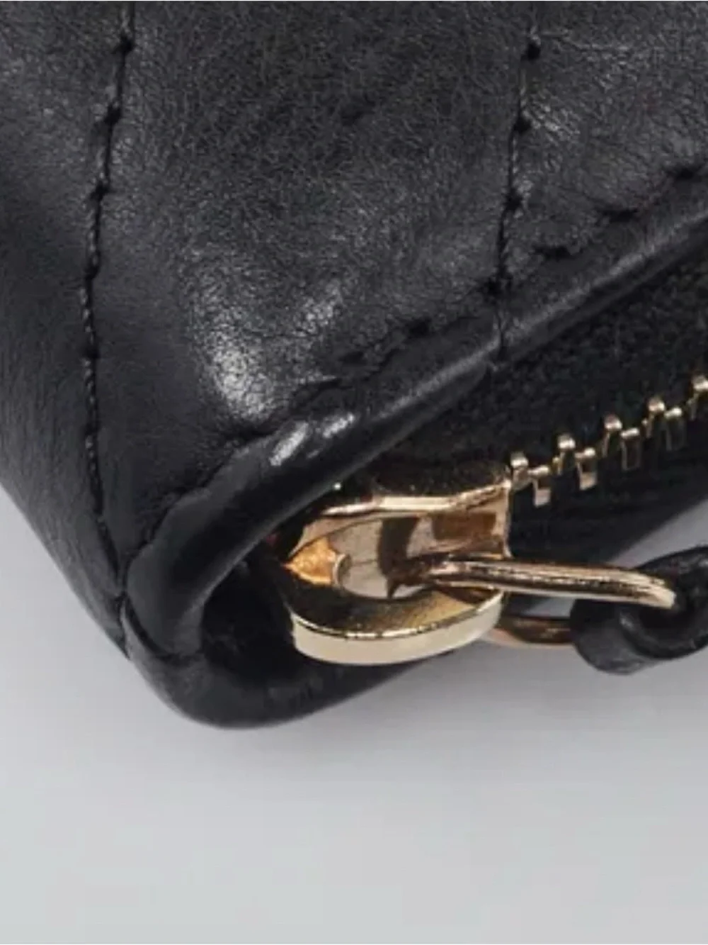 CHANEL Black Quilted Chevron Zip Card Case with Gold CC